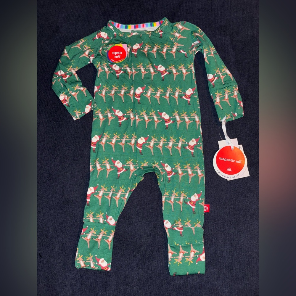 Magnetic Me modal 0-3m Christmas Festive Green Kids One Piece convertible